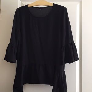 black ruffle hem and sleeved top